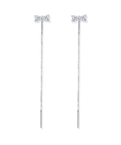 Bow with Dangling Chain Silver Earring STC-2190